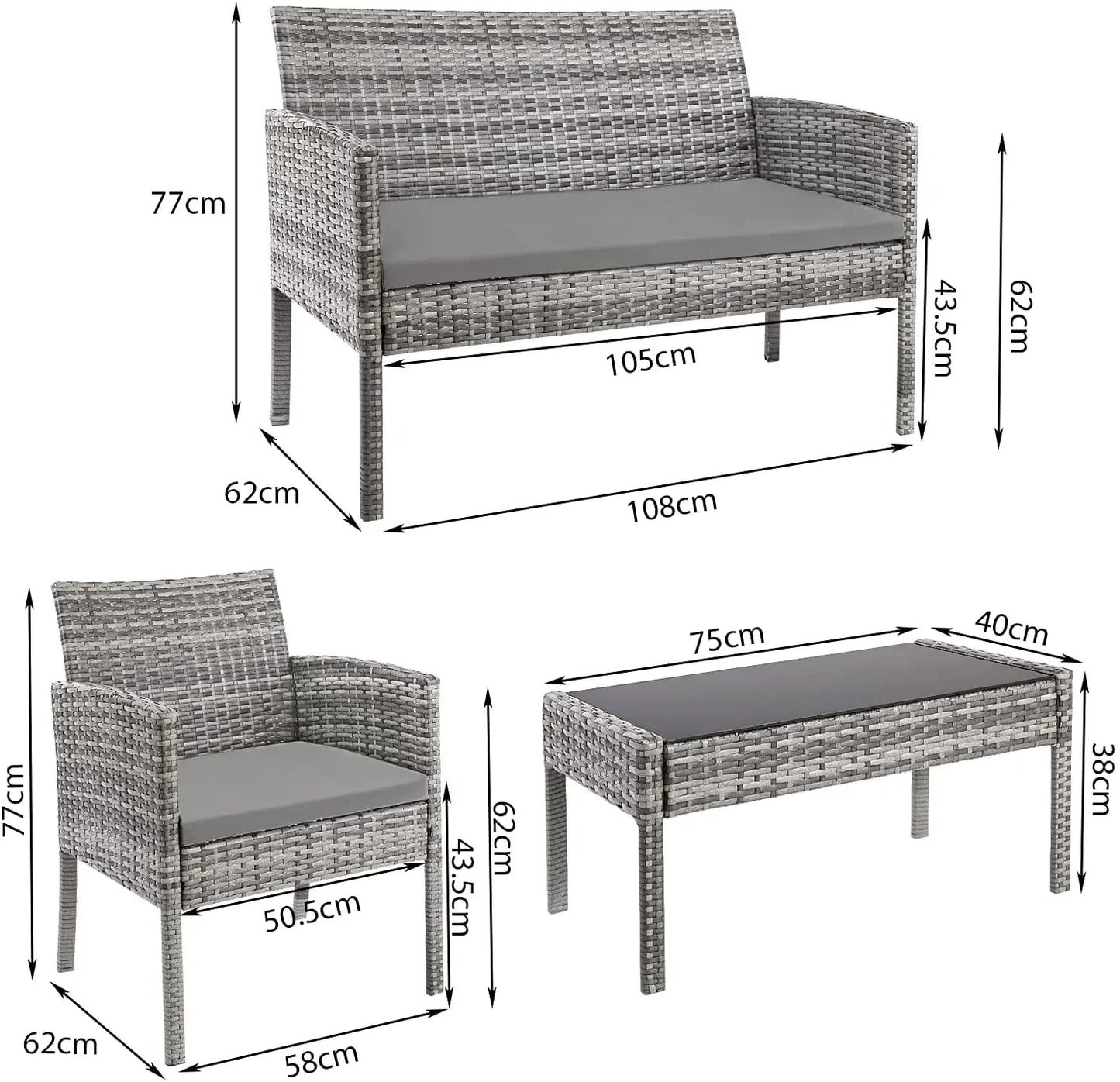 Set di mobili da giardino da 4 pezzi