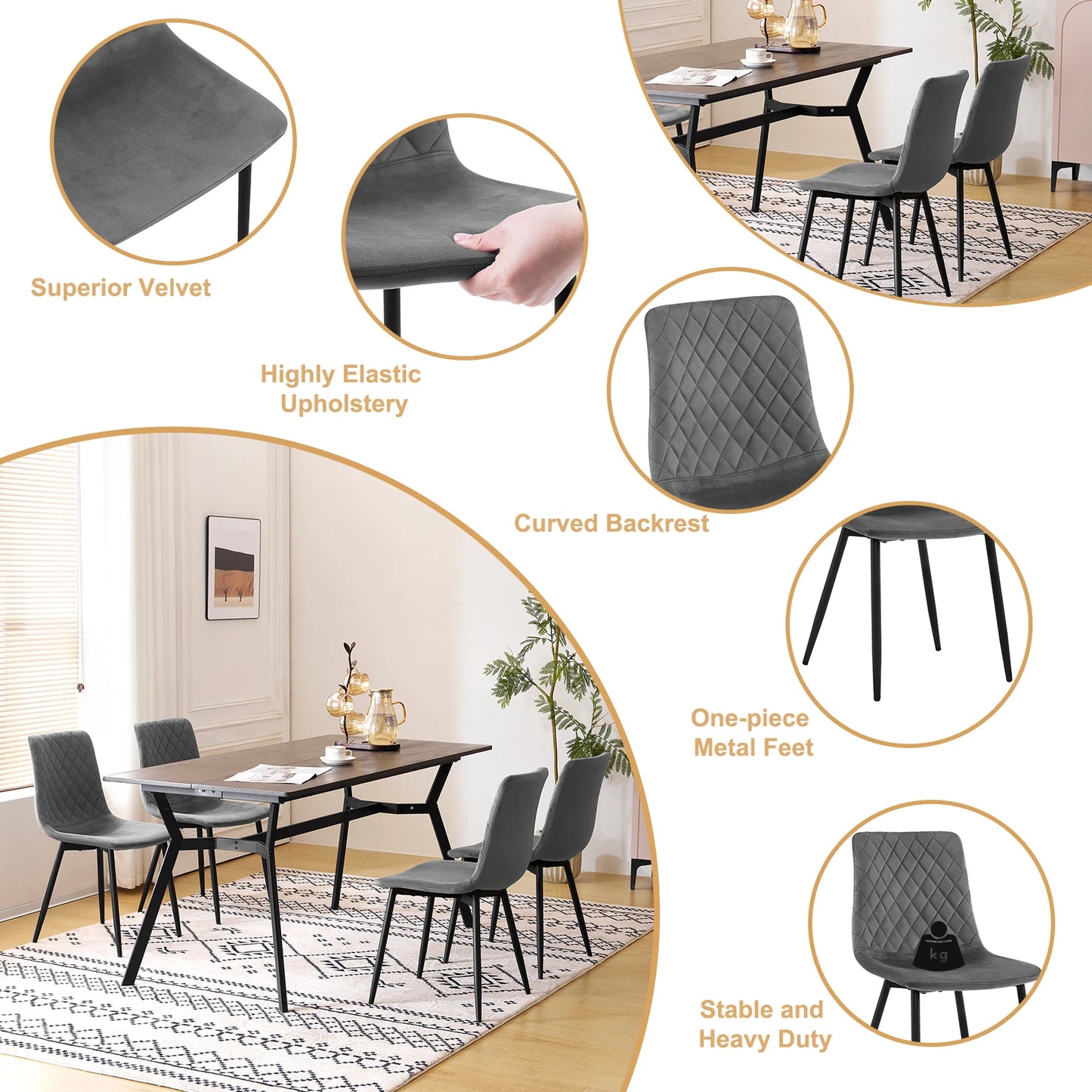 Set di sedie design scandinavo 4 pezzi Velvet